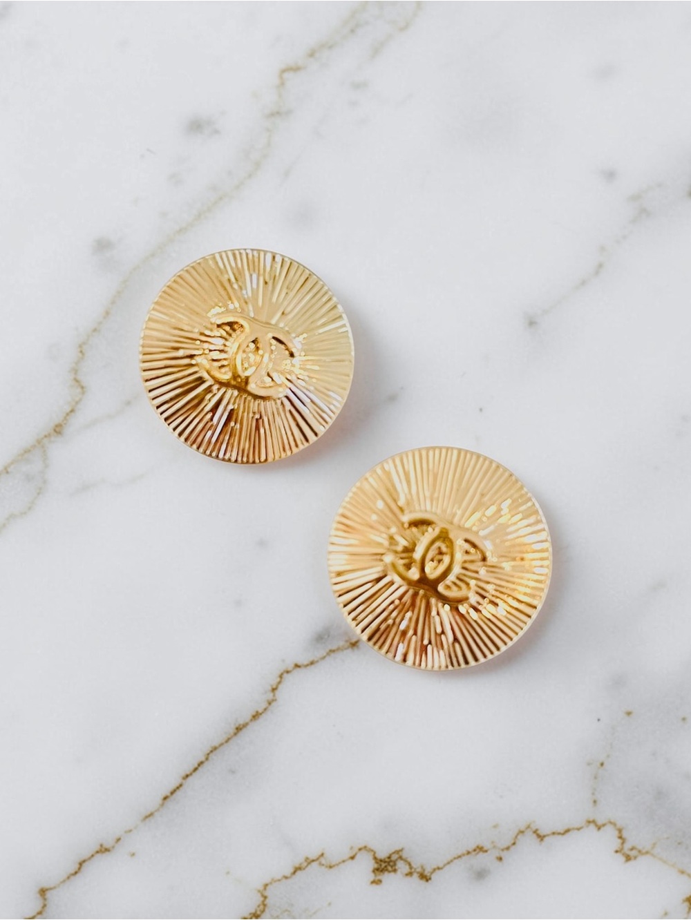 Luxury Light Gold Domed Starburst Upcycled Button Earrings 20mm